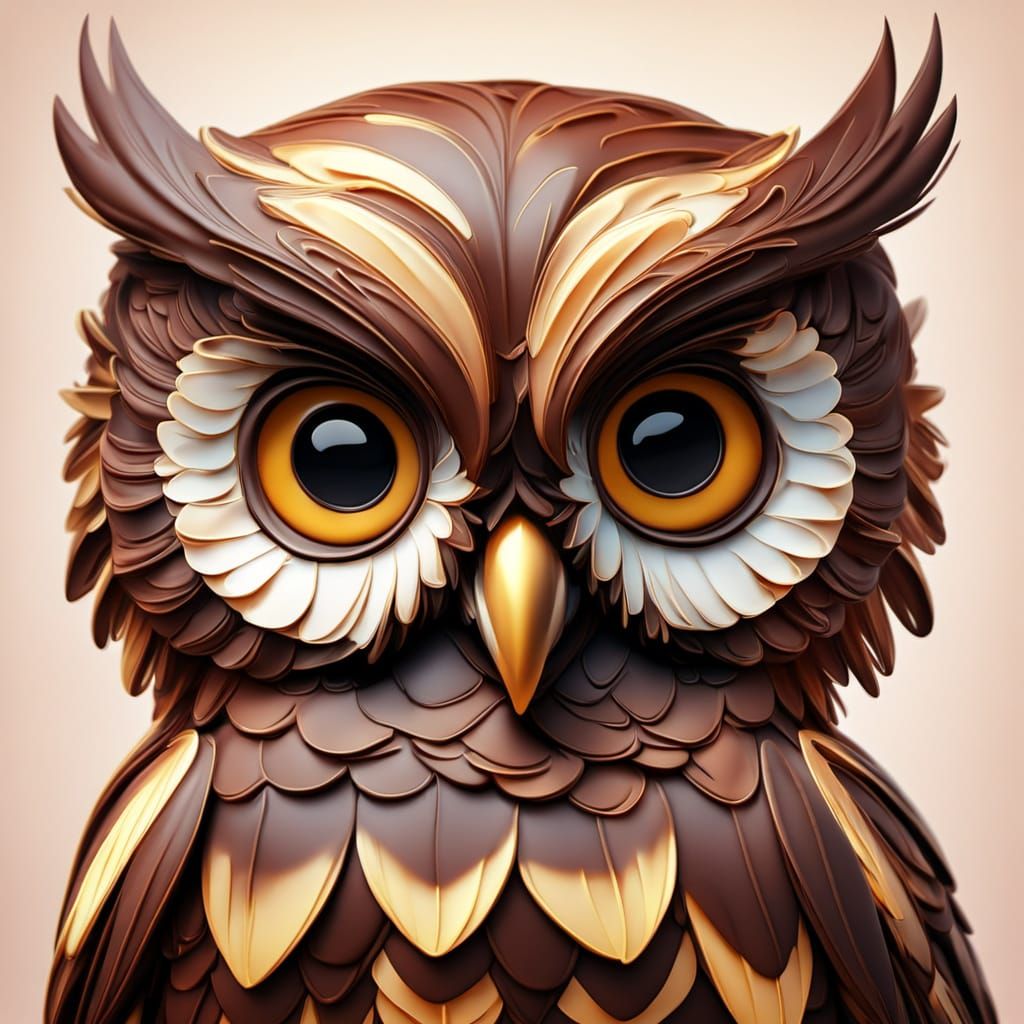 Cute Chocolate Owl with Big Eyes in 3D