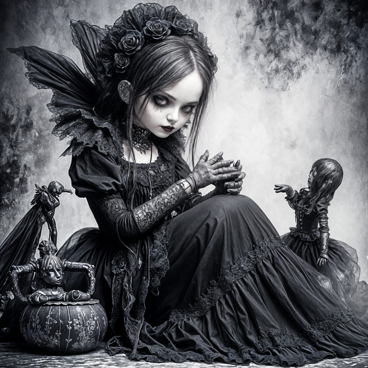 Ethereal Gothic Dolls in Monochromatic Splendor
