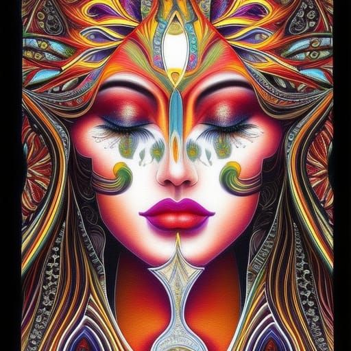 Intricately Detailed Woman's Face Inside Brain