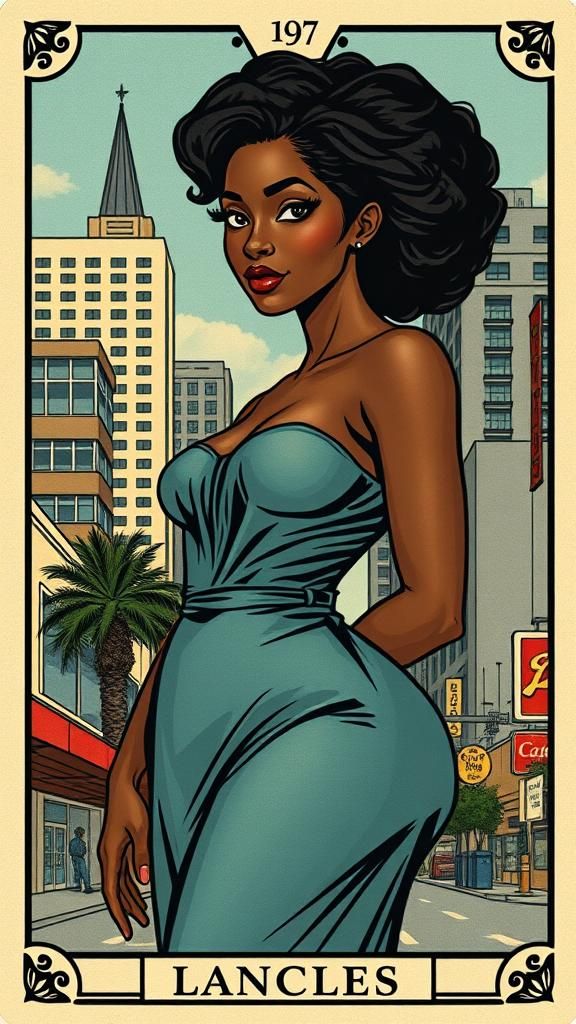 Comic Book Tarot Card of Downtown Los Angeles
