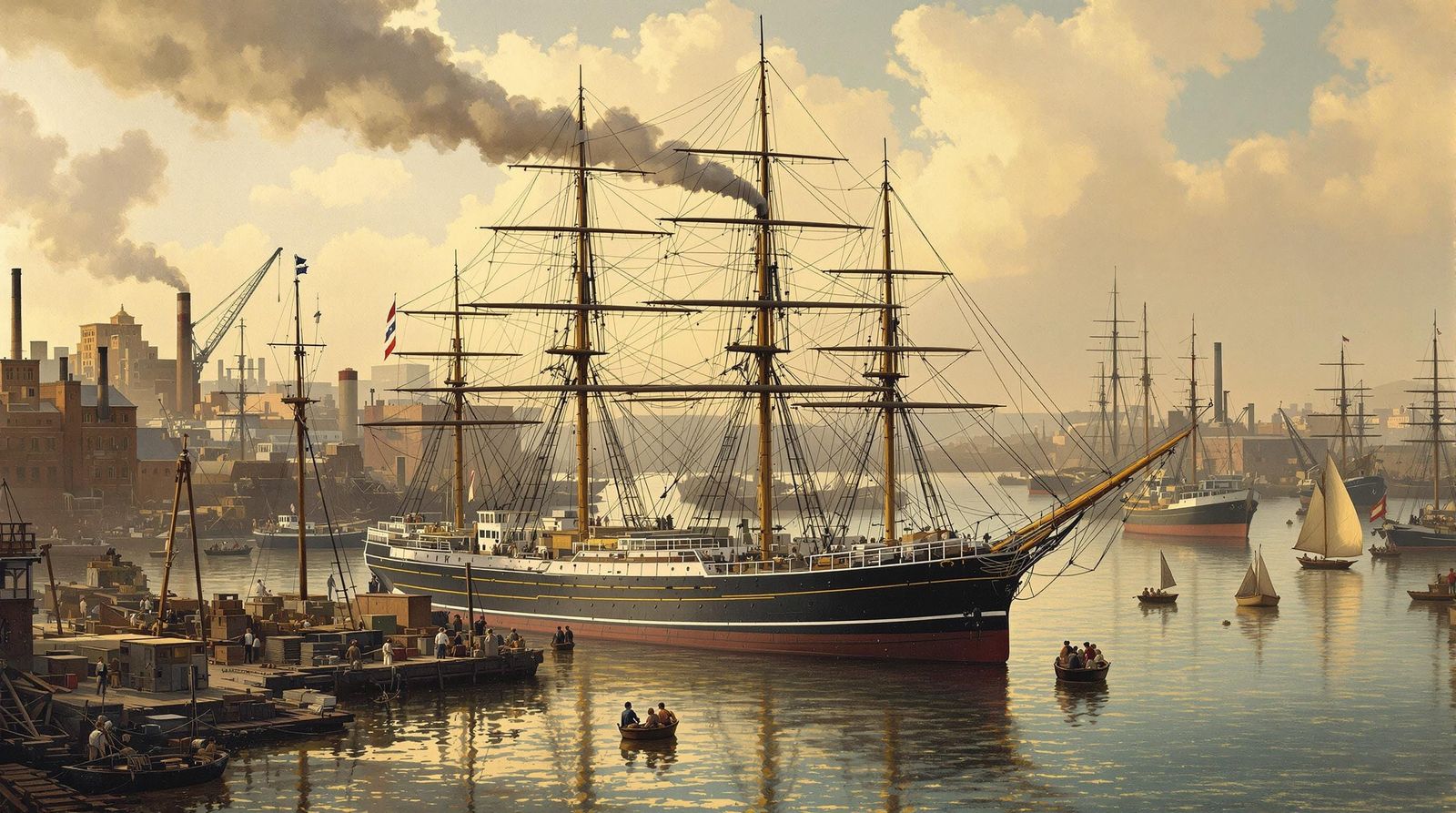 Early 20th Century Harbour Scene in Industrial Style