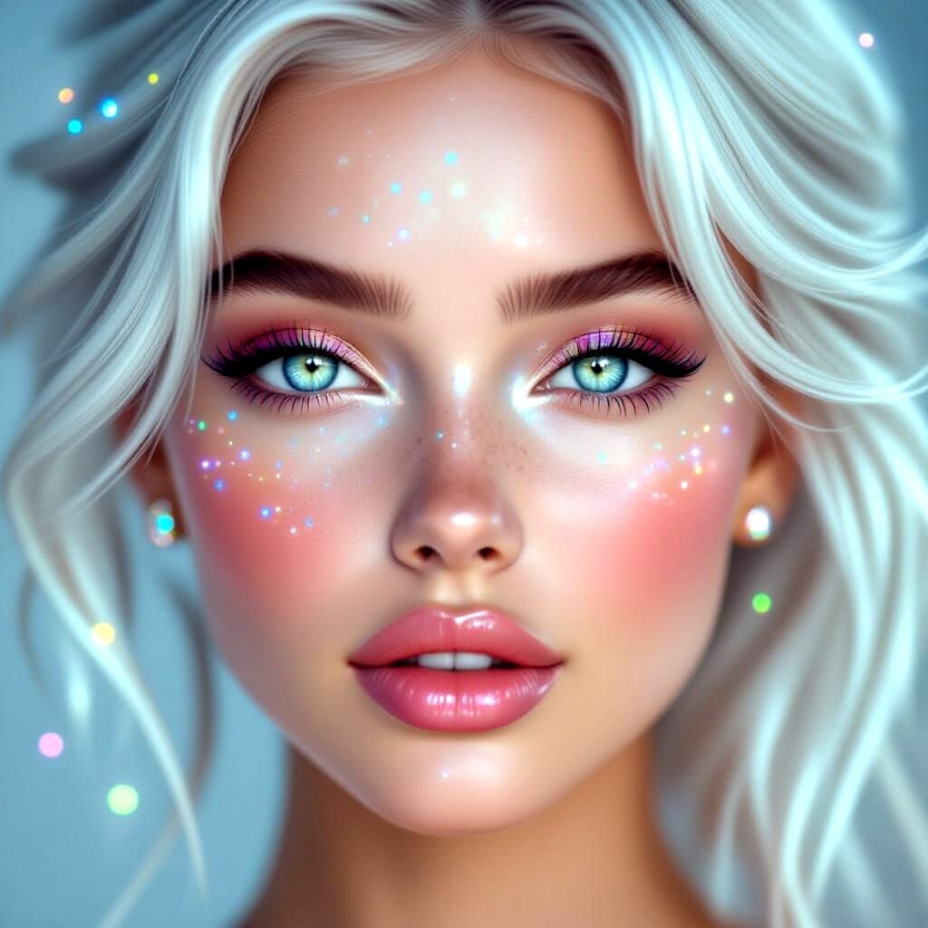 Hyper-Realistic Portrait of Woman with Iridescent Blue Eyes ...