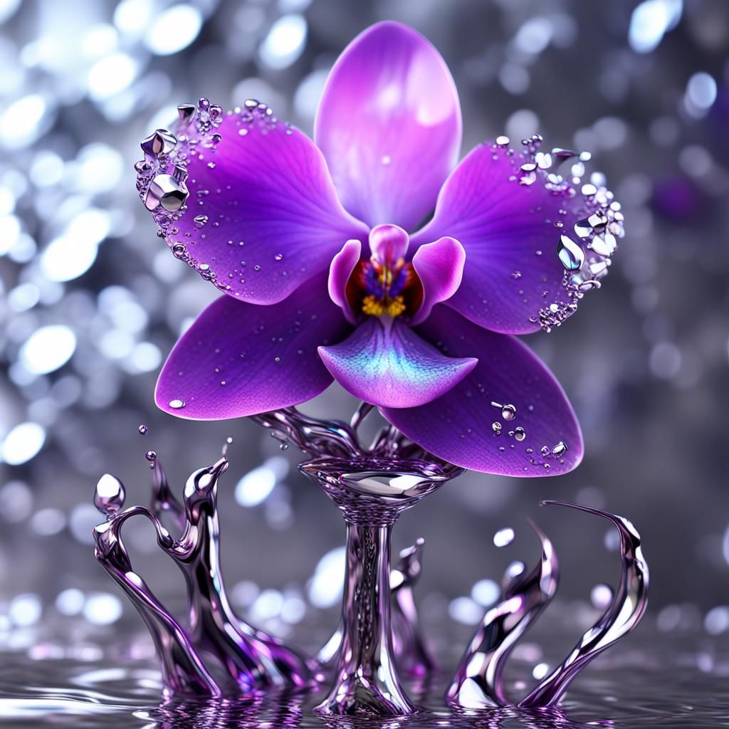Liquid Mercury Orchid with Iridescent Cracks