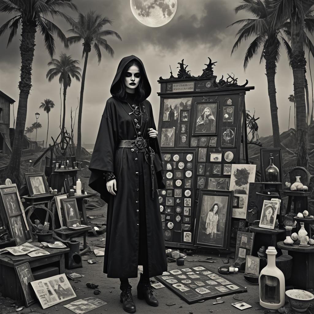 Gothic Model with Mystical Symbols in Dark Fantasy Art