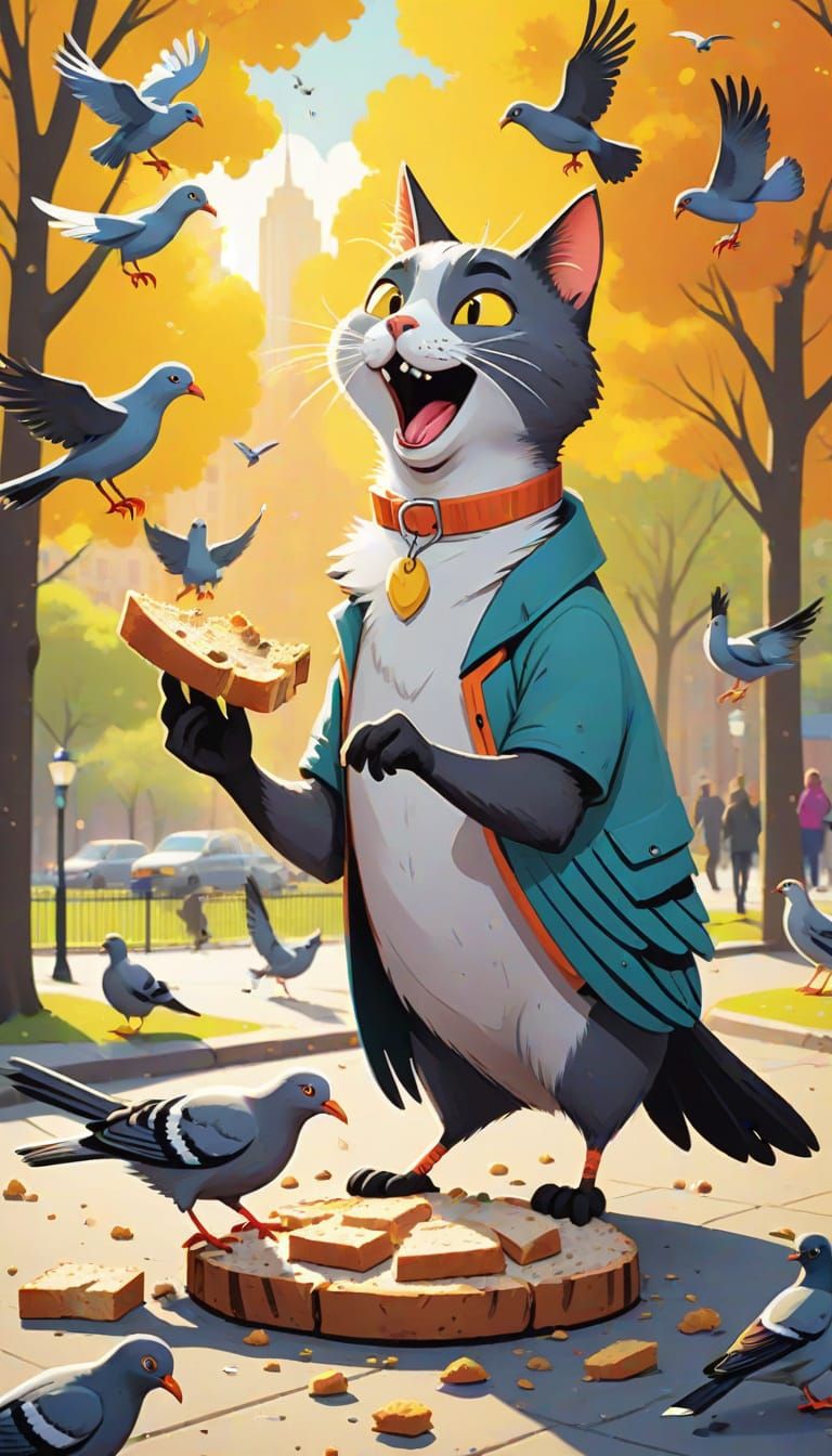Sly Cat Impersonates Bird for Food in NYC Park