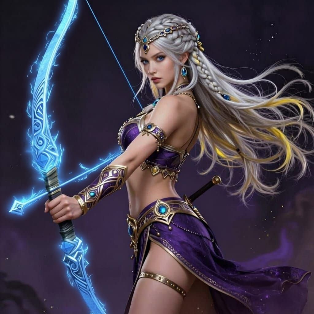 Fantasy Heroine with Magic Bow and Sword