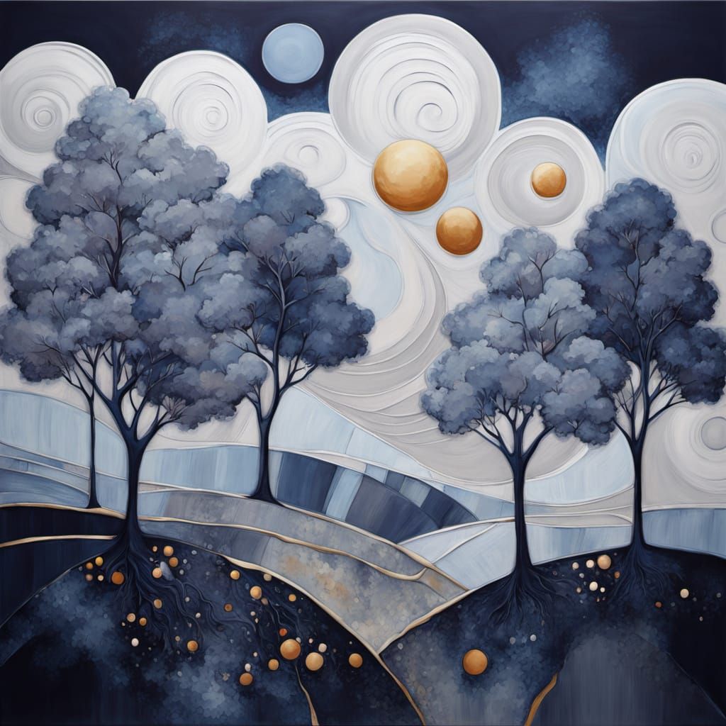 Hopeful Contemporary Landscape with Vibrant Trees and Deep S...