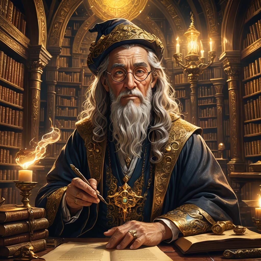 Wise Wizard in Arcane Library Concept Art