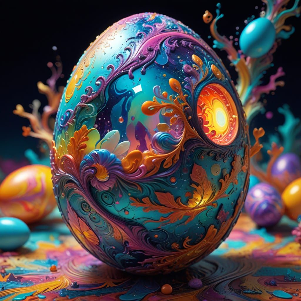 Vibrant, Iridescent Easter Egg in Psychedelic Patterns and C...