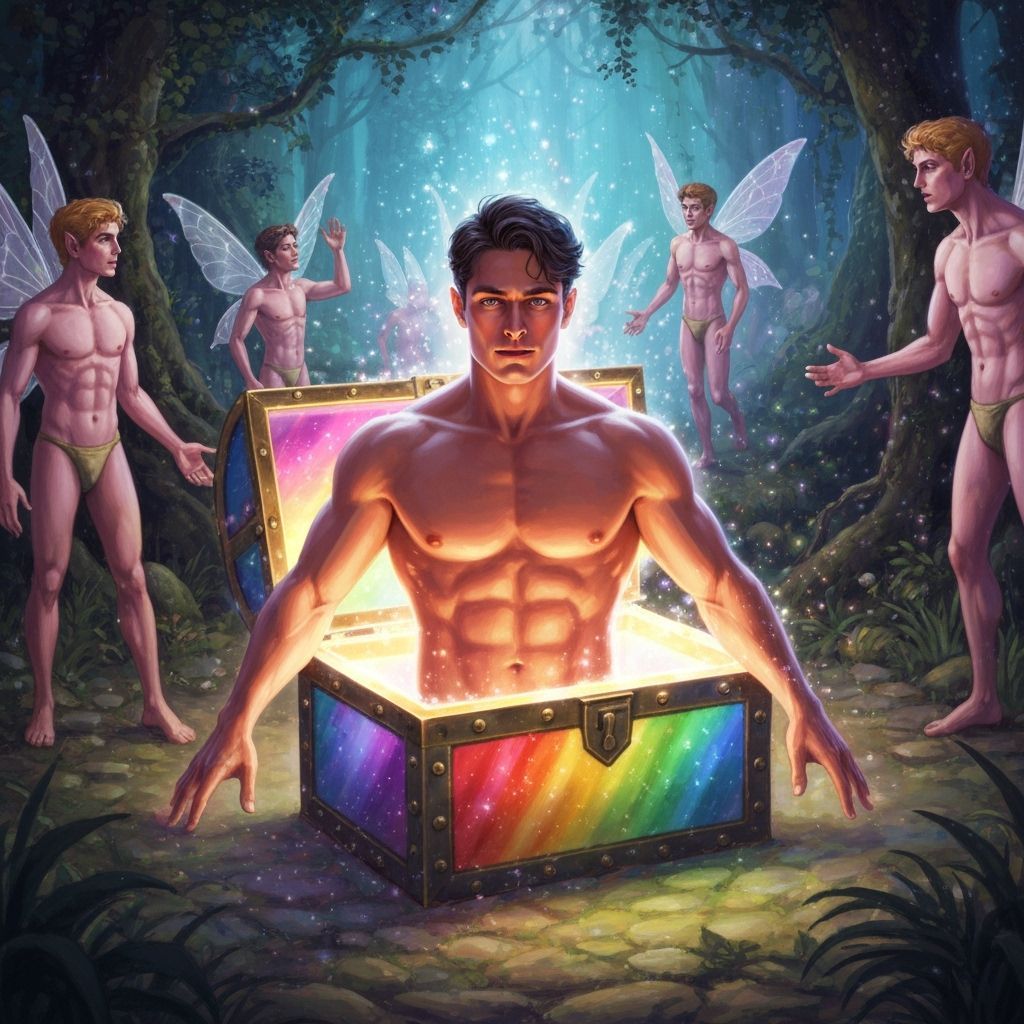 Muscular Man Emerges From Rainbow Treasure Chest in Enchante...