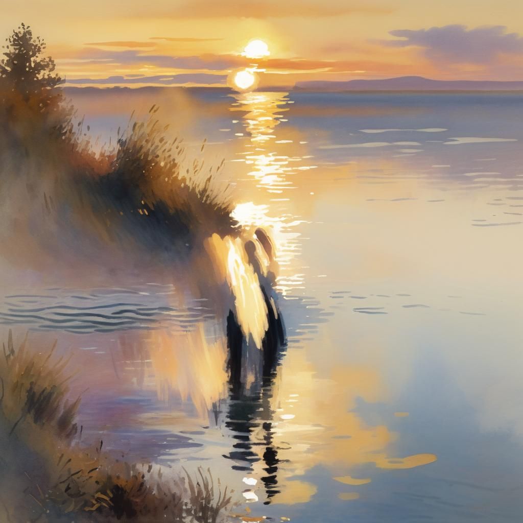 Dreamlike Lakeside Figure in Impressionist Style