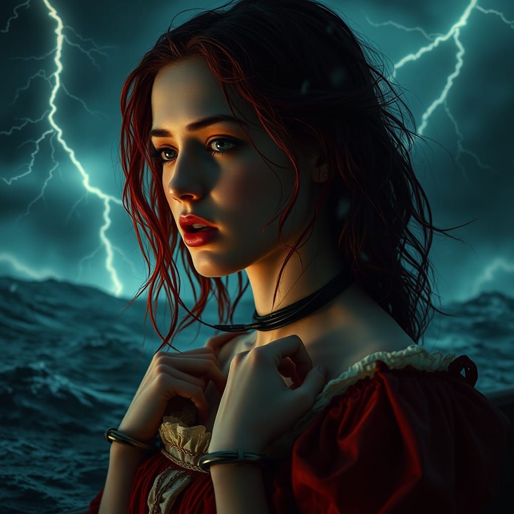 Mysterious Woman in Haunted Stormy Night