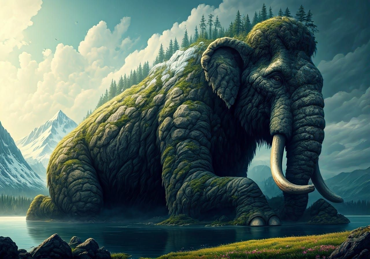 Surrealist Landscape Creature in Eerie, Mystical Terrain