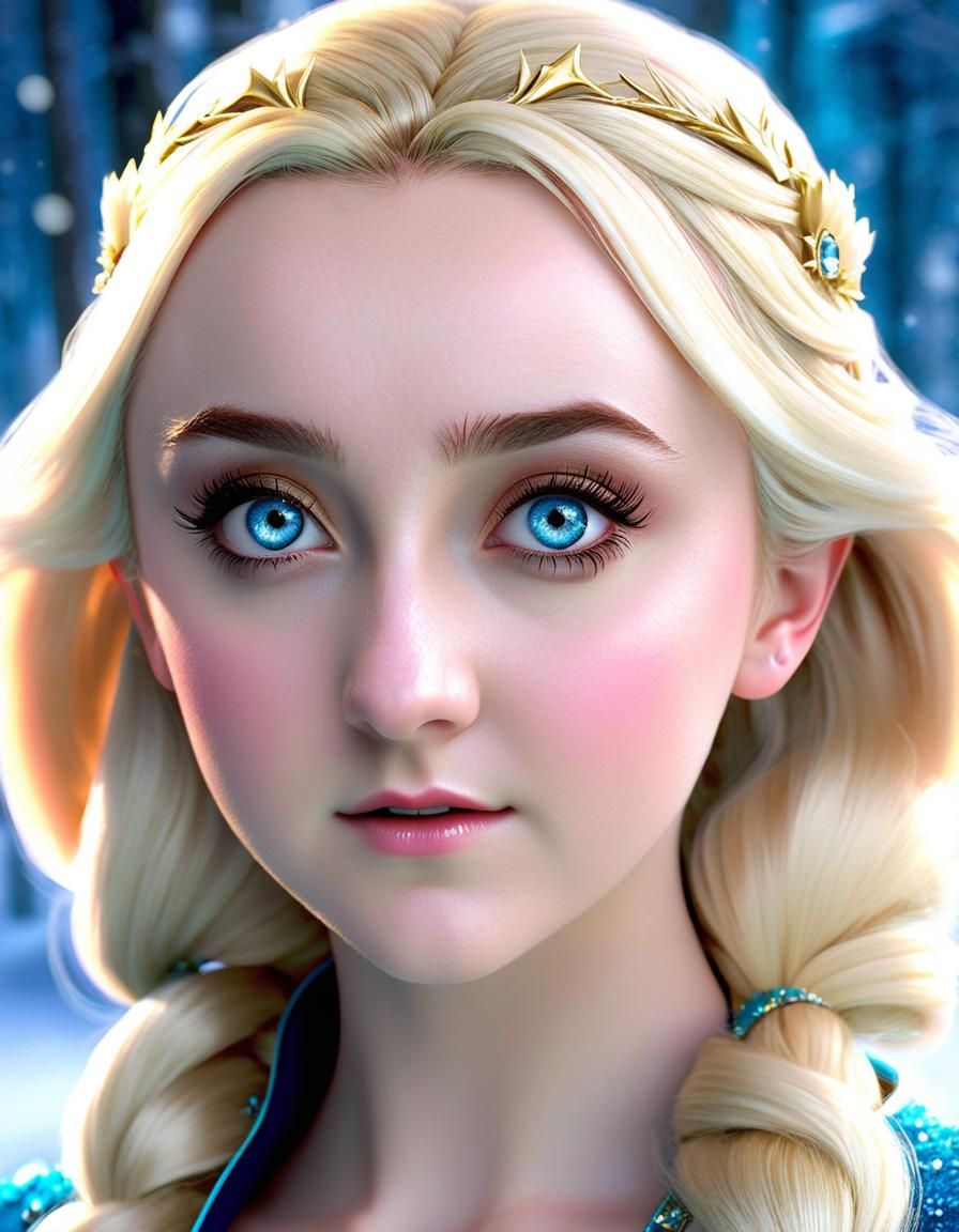 Luna Lovegood as Frozen's Elsa in Hyperreal Style