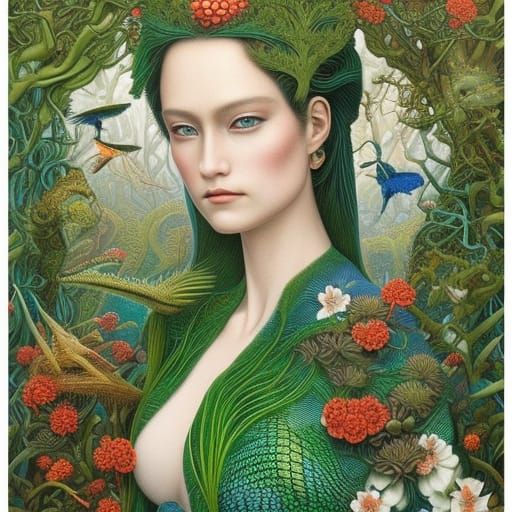 Lizard-Human Hybrid in Mycelium Network, Fashion Magazine Ar...