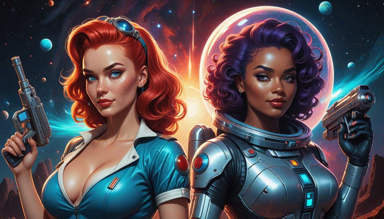 Cosmic Cuties in Retrofuturistic Sci-Fi