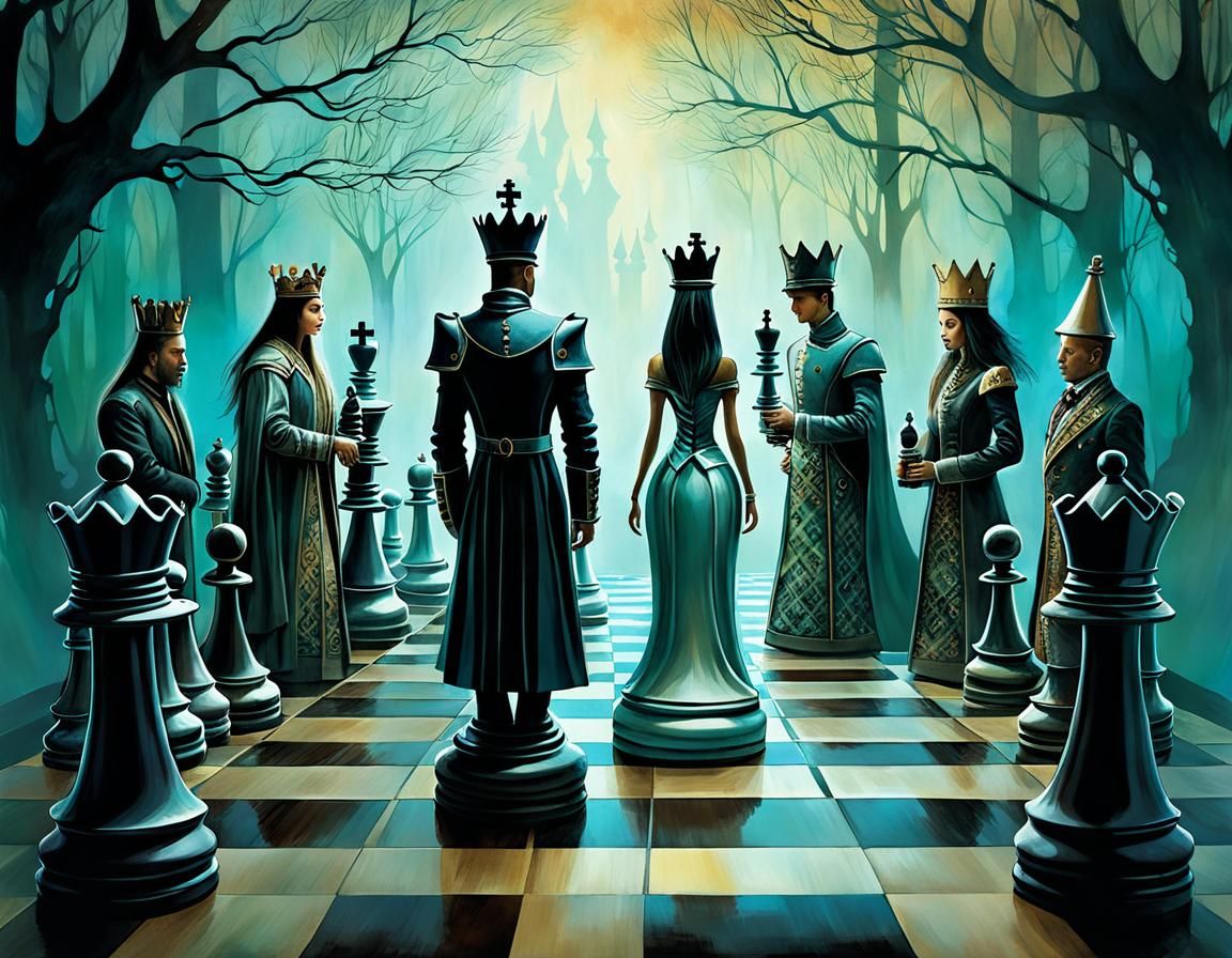 Magical Human Chessboard in Whimsical Style