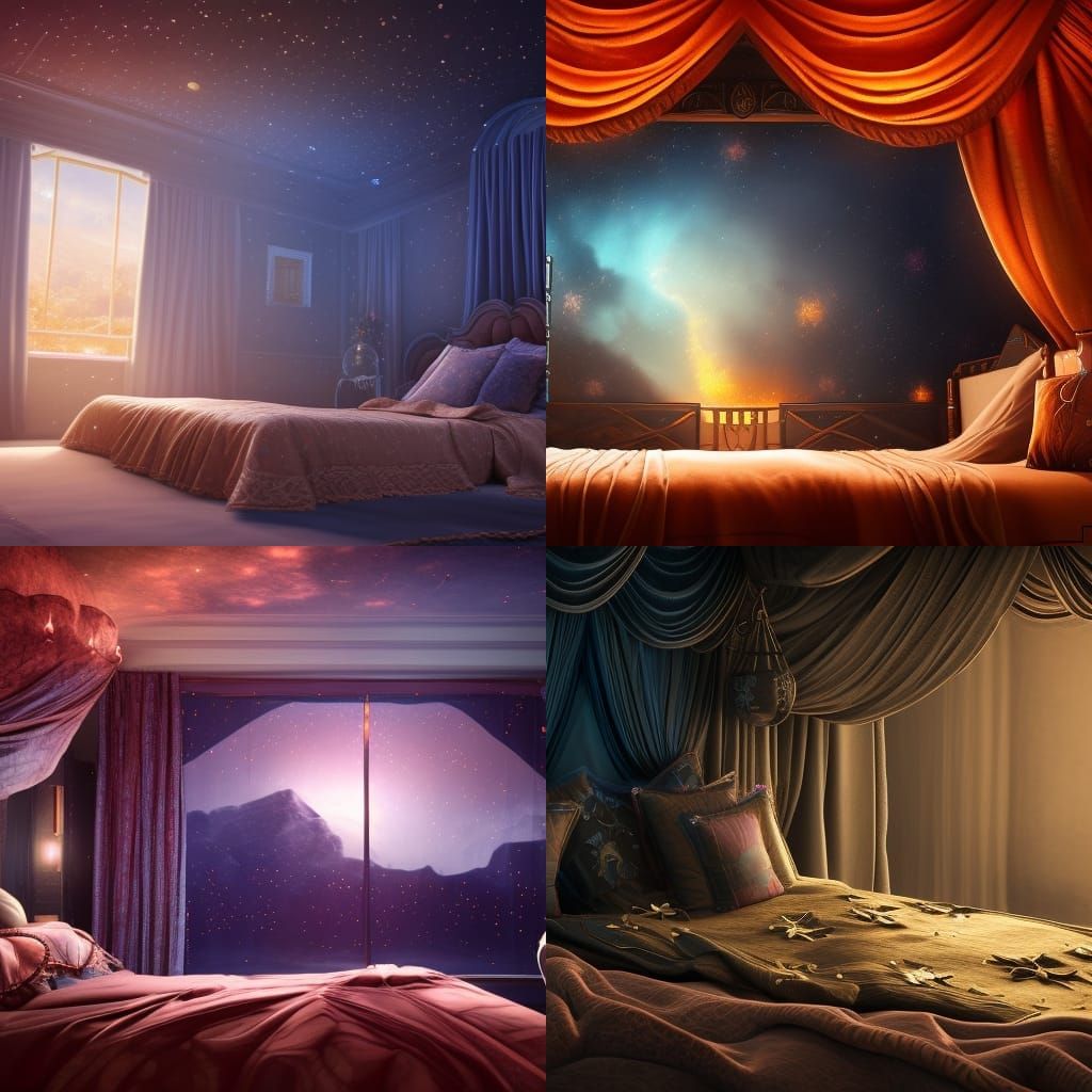 Fantastical Giant Bed Under Stars in Detailed Matte Painting