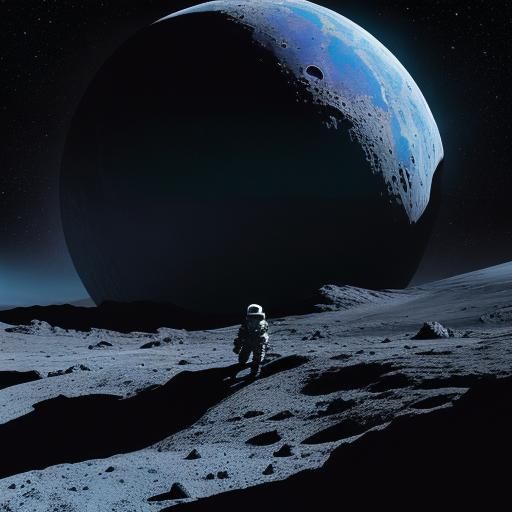 Cosmic Astronaut on Moonscape in Neo-Primitivism Style