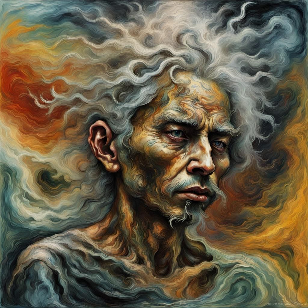 Tormented Flood: Impasto Painting of Spectral Vision