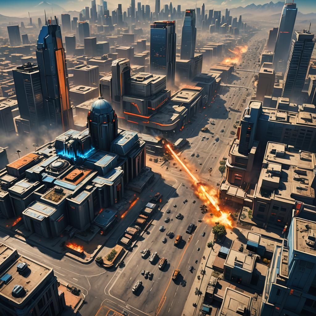 Futuristic Armies Clash in Los Santos: Epic Concept Art