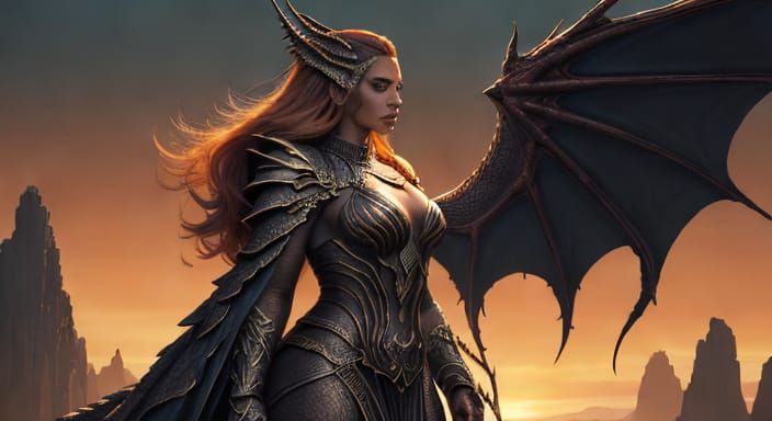 Serene Female Figure Meets Majestic Dragon in Epic Fantasy A...