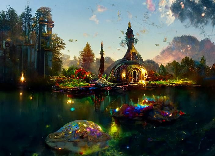 Fairytale Castle Cottage with Iridescent Pond