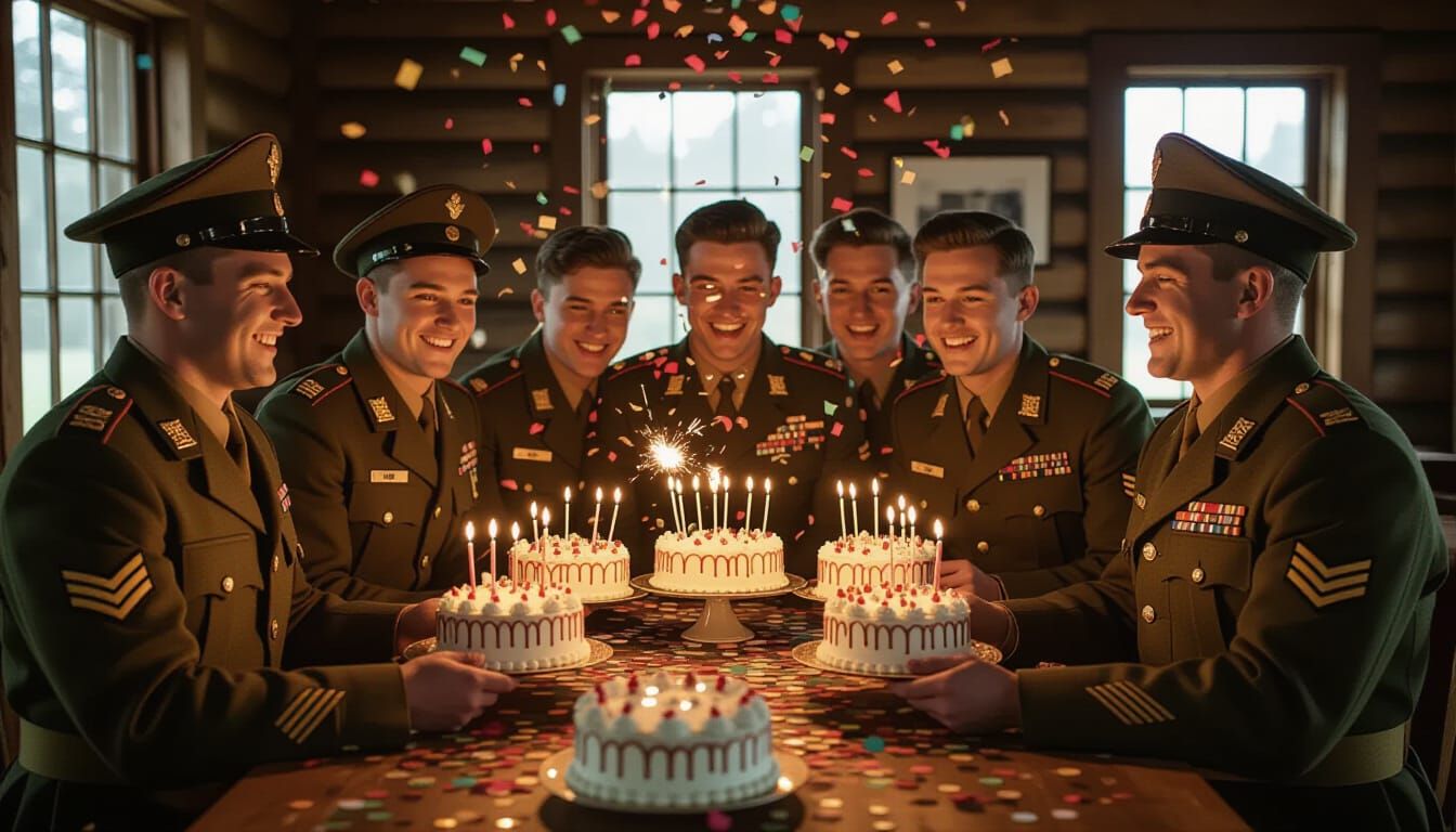 WW2 Soldiers Celebrate Birthday in Vintage Room