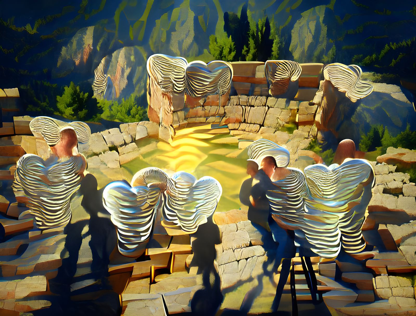 Fools in Love on Delphi Stage as Oil Painting