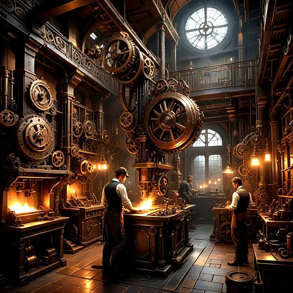 Blacksmith Forges Gears in Steampunk Workshop
