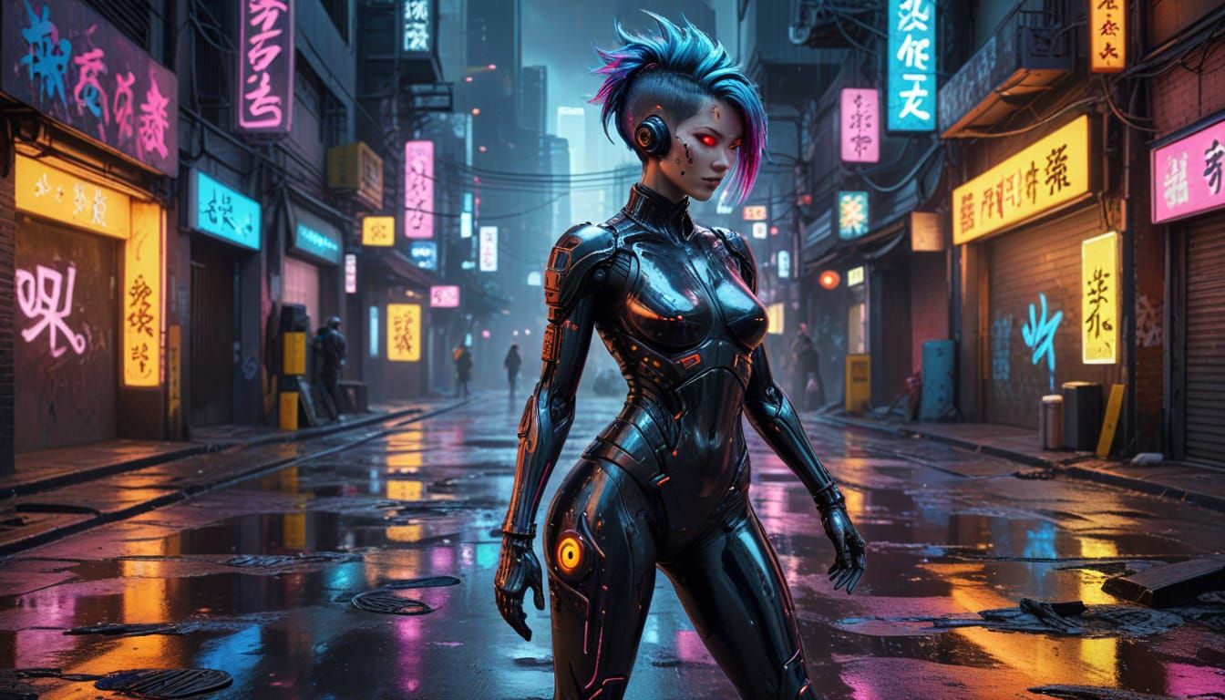 Cyberpunk Android in Street Art Style