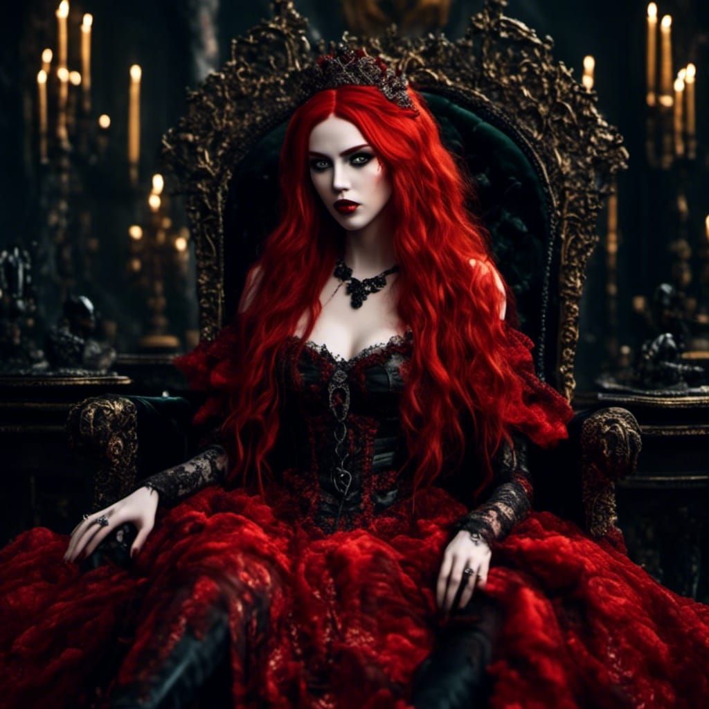 Vampire Queen on Throne in Hyperreal Style