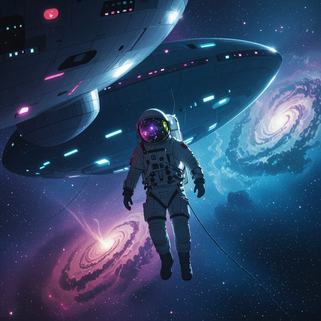 Retro Sci-Fi Astronaut Explores Nebula Void