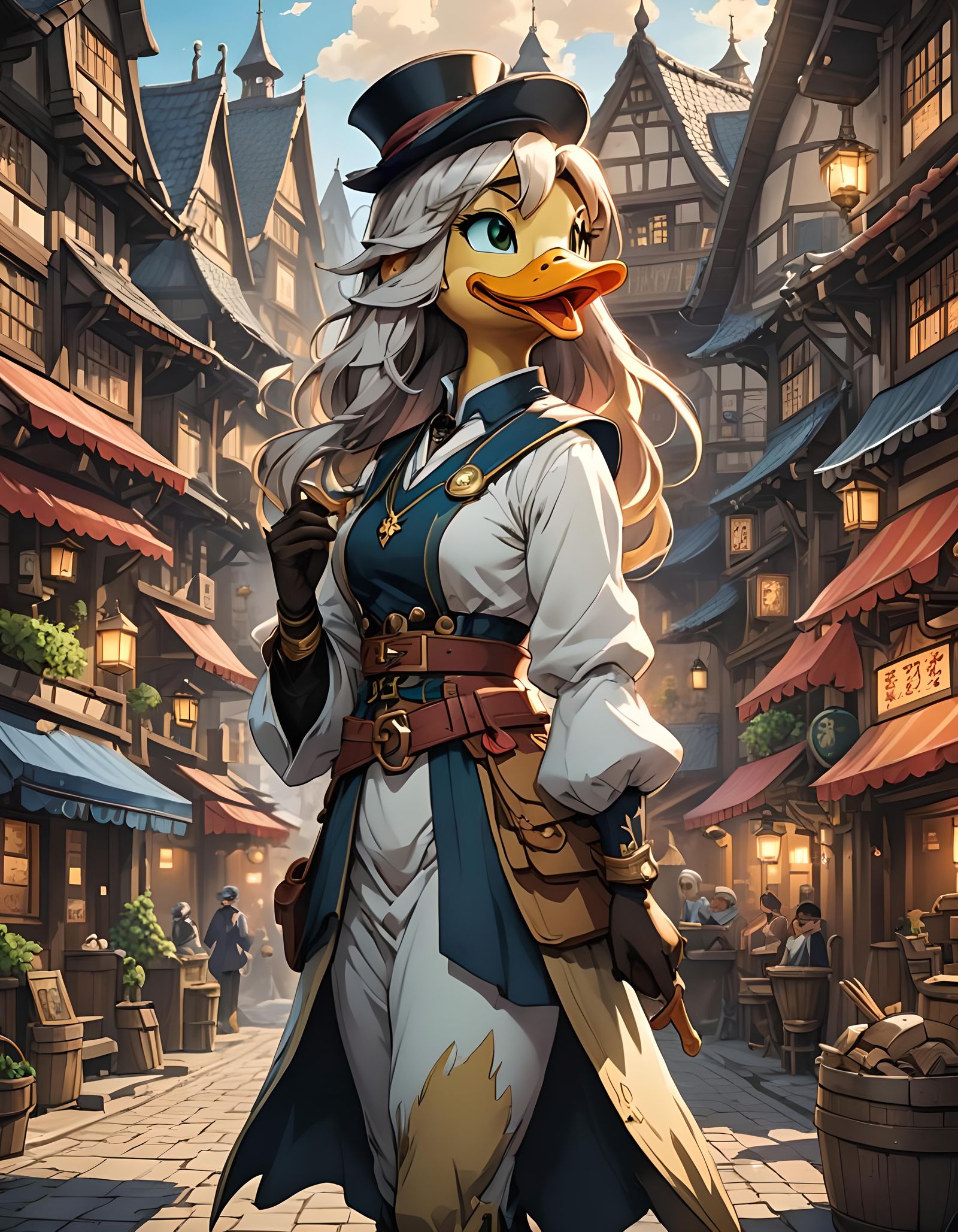 Badass Duck Merchant in Anime Style