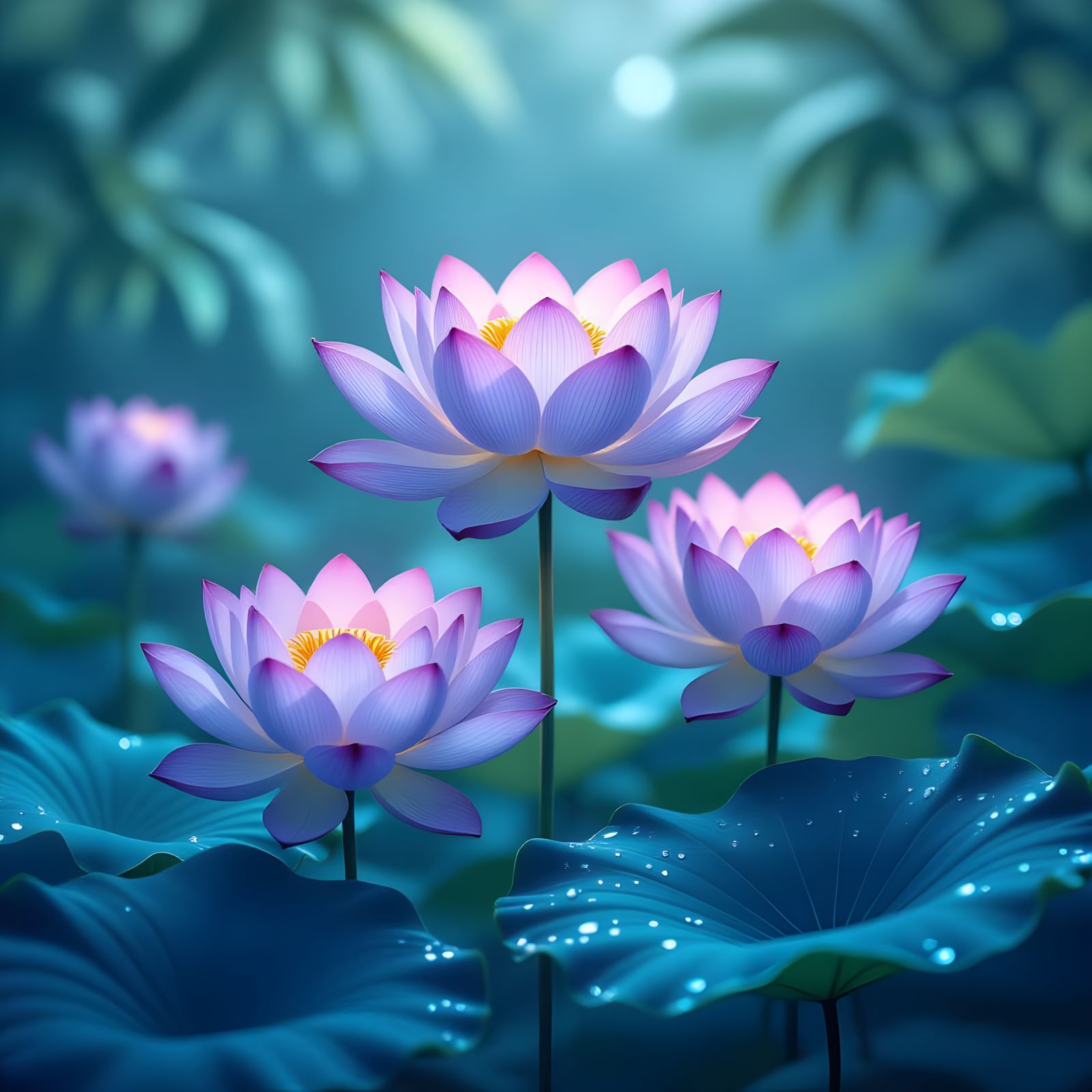 Bioluminescent Lotuses with Synthwave Aesthetic