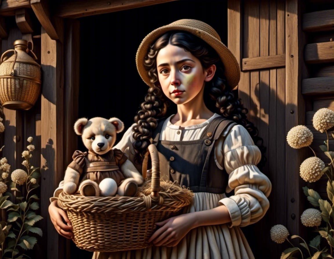 victorian girl with a bear