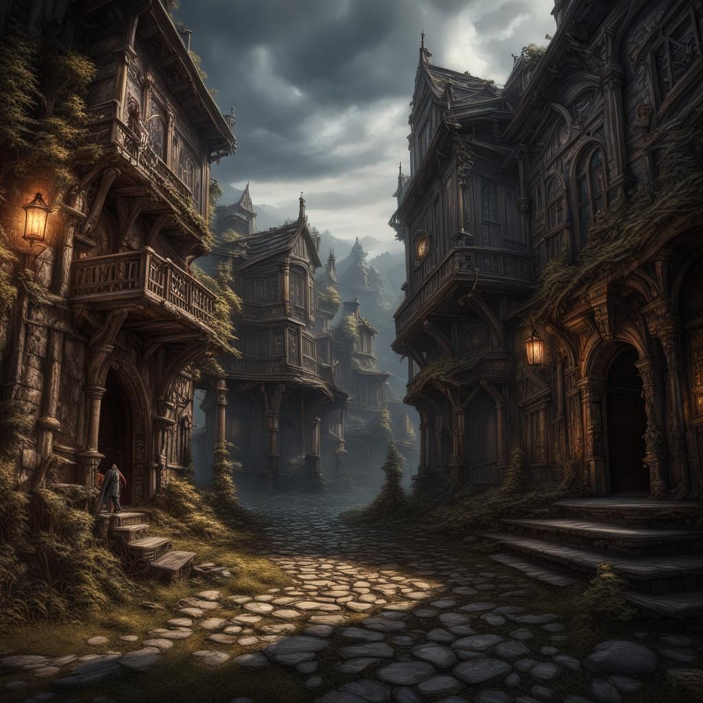 Moody Dark Fantasy Landscape in Hyperrealistic Style