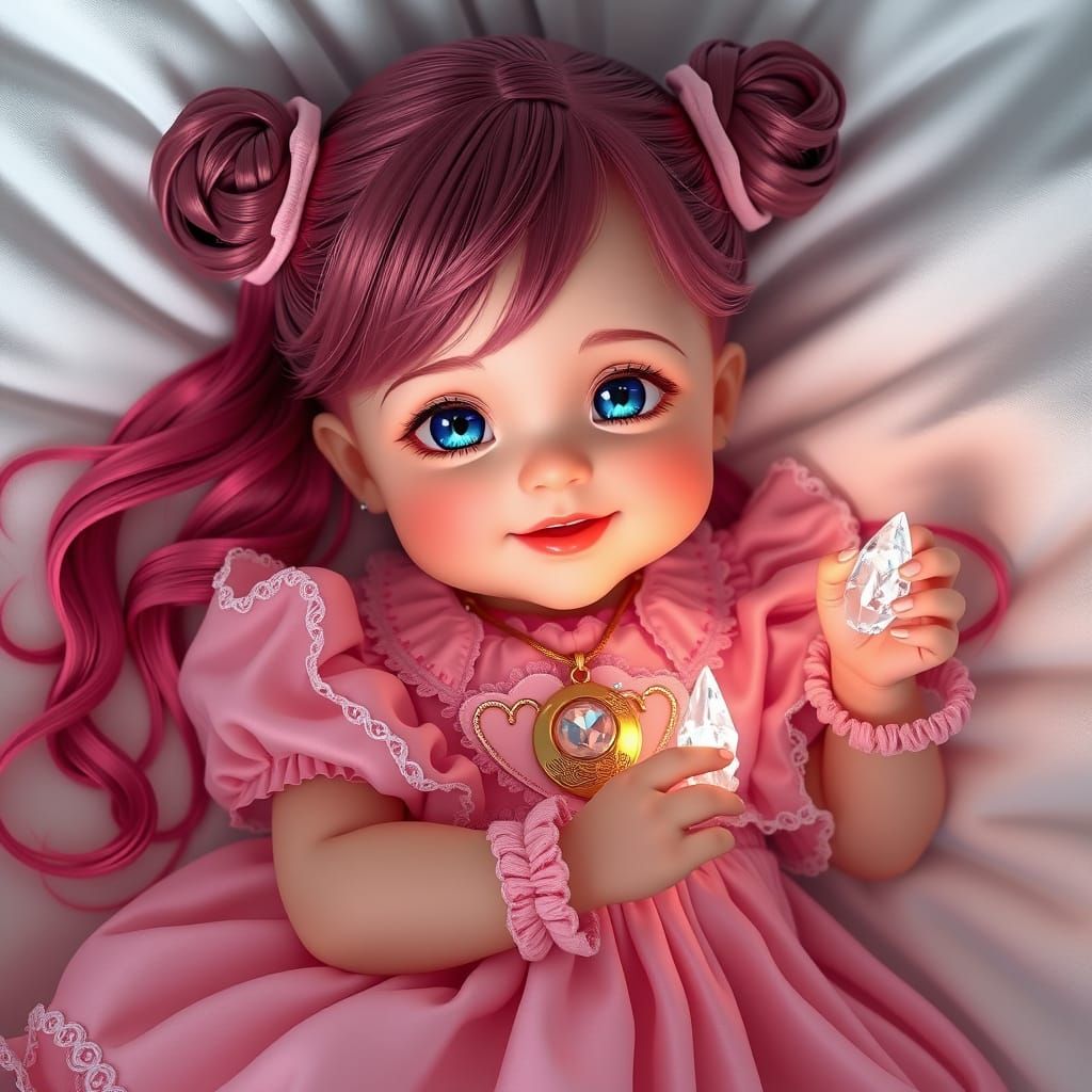 Charming Anime-Inspired Infant Princess in Delicate Pink Gow...