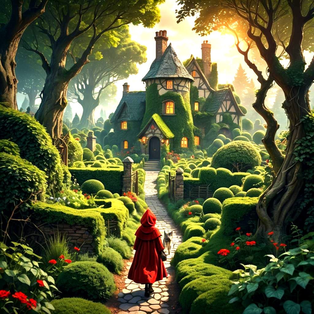 Little Red Riding Hood in Maze, Detailed Matte Painting