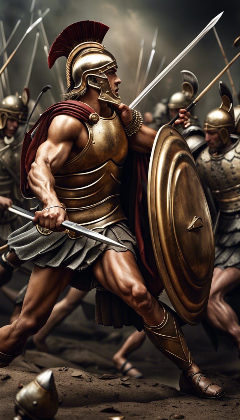 Achilles in Battle: Hyperrealistic Photo