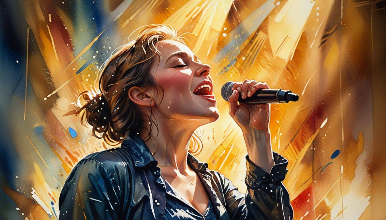 Concert Hall Singer in Wet-Wash Watercolour