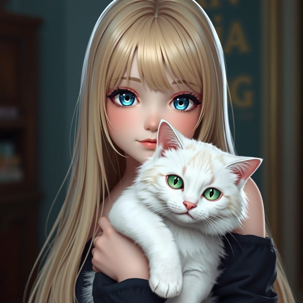Anime-Inspired Girl with Her Loyal Cat in 3D Anime Art
