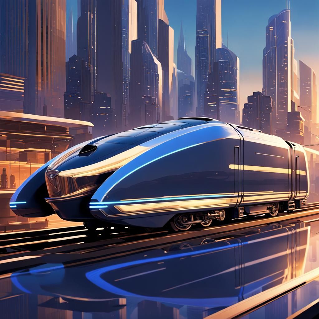 Luxury Futuristic Train in Neon-Lit City