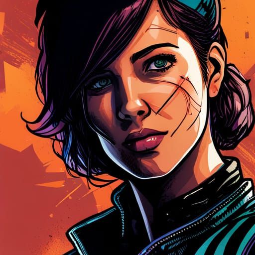 Cyberpunk Comic Art Portrait of a Female Rogue