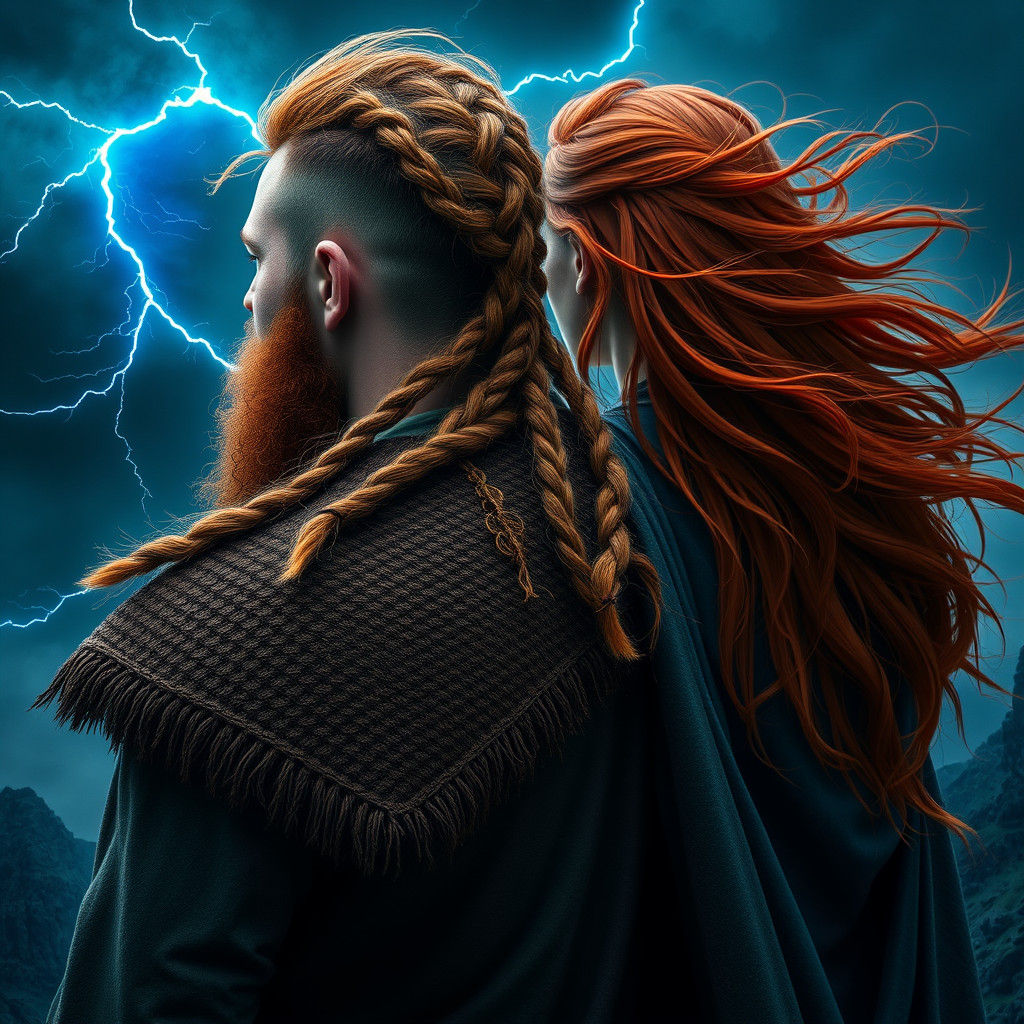 Viking and Witch in Love Watching Storm