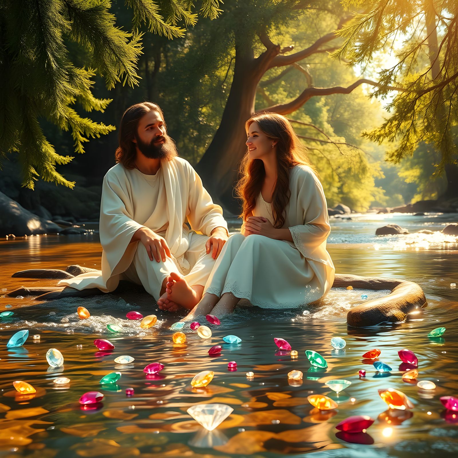 Jesus and the River of Living Water in Vibrant Gemstones