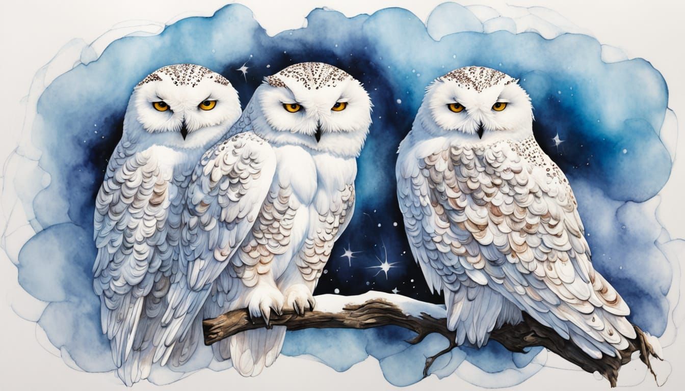 Snowy Owl Silhouette in Silver Alcohol Ink