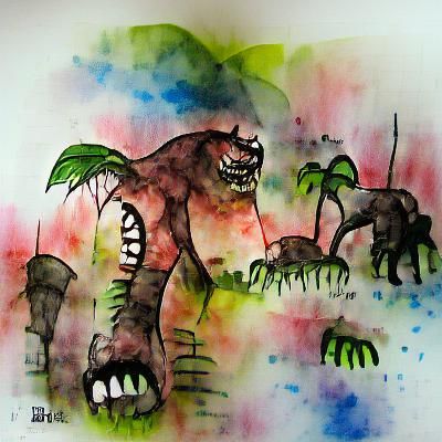 Watercolor Ink: War Jungle Monster Drawing