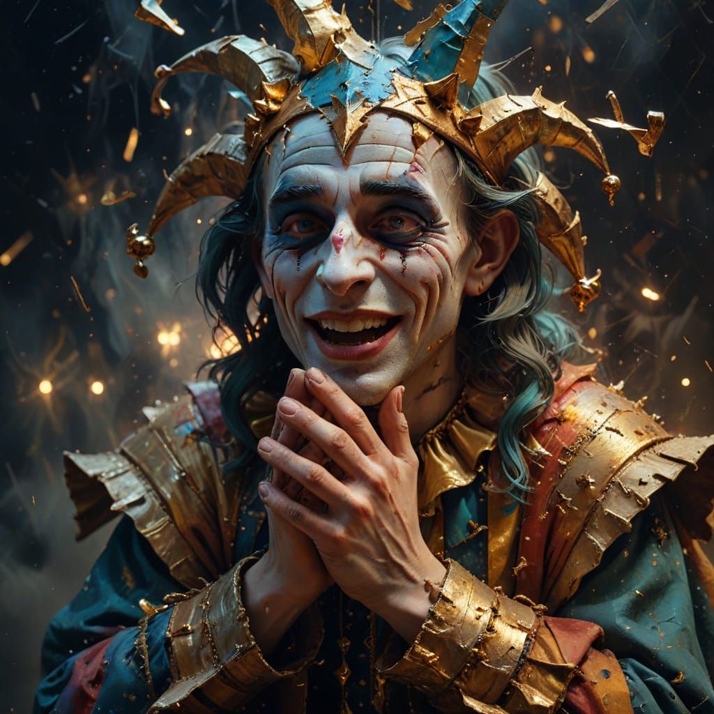 Surreal Jester's Lament in Oil Painting