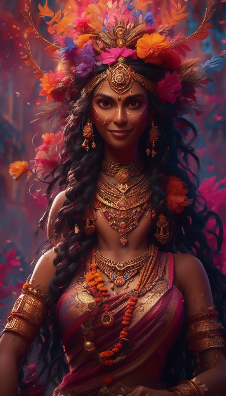 Smiling Durga Devi: Detailed Matte Painting
